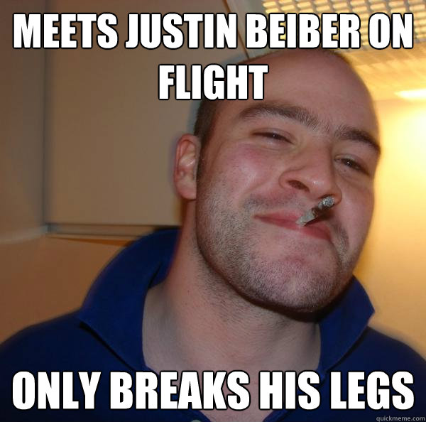 meets justin beiber on flight only breaks his legs - Good Guy Greg
