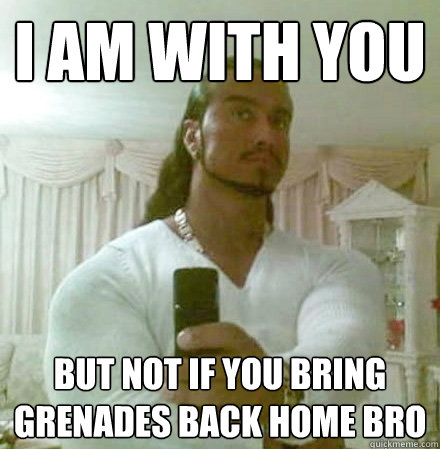 i am with you but not if you bring grenades back home bro - Guido Jesus
