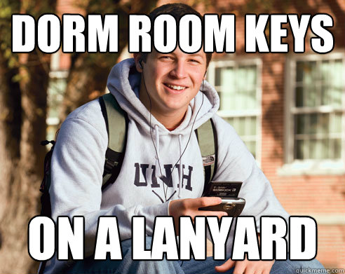 dorm room keys on a lanyard - College Freshman