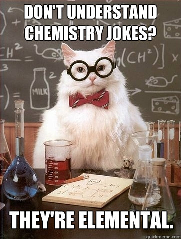 dont understand chemistry jokes theyre elemental - Chemistry Cat