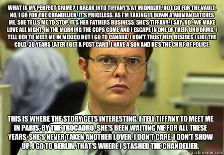 what is my perfect crime i break into tiffanys at midnight - Dwight