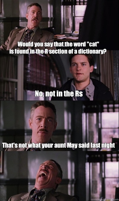 Would you say that the word cat is found in the R section of - JJ Jameson