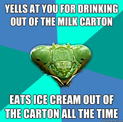 yells at you for drinking out of the milk carton eats ice cr - Crazy Girlfriend Praying Mantis