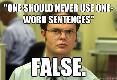 one should never use oneword sentences false - Schrute