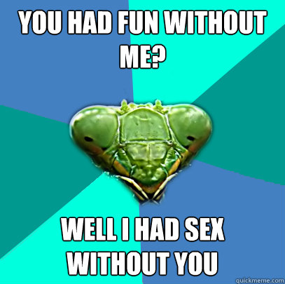 you had fun without me well i had sex without you - Crazy Girlfriend Praying Mantis