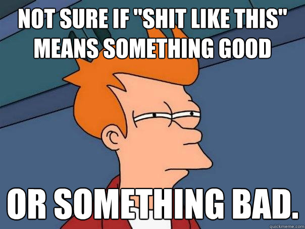 not sure if shit like this means something good or someth - Futurama Fry