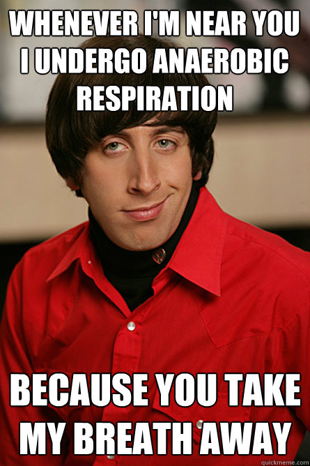 whenever im near you i undergo anaerobic respiration becaus - Pickup Line Scientist