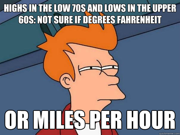 highs in the low 70s and lows in the upper 60s not sure if  - Futurama Fry