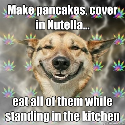 make pancakes cover in nutella eat all of them while sta - Stoner Dog