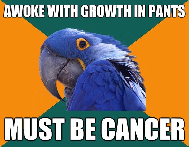 awoke with growth in pants must be cancer - Paranoid Parrot
