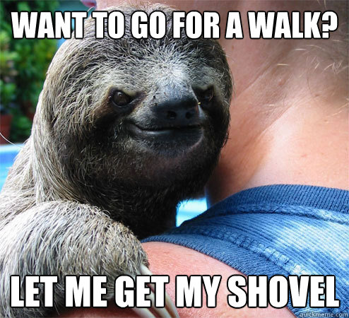 want to go for a walk let me get my shovel - Suspiciously Evil Sloth
