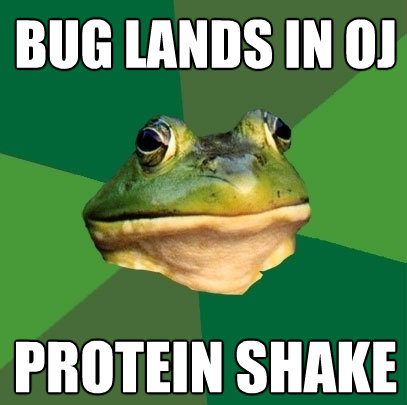 bug lands in oj protein shake - Foul Bachelor Frog