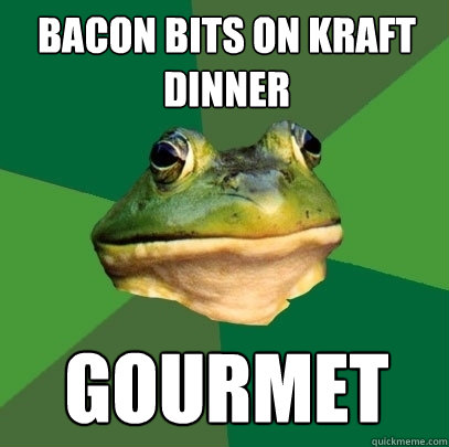 bacon bits on kraft dinner gourmet - Foul Bachelor Frog