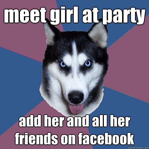 meet girl at party add her and all her friends on facebook - Creeper Canine