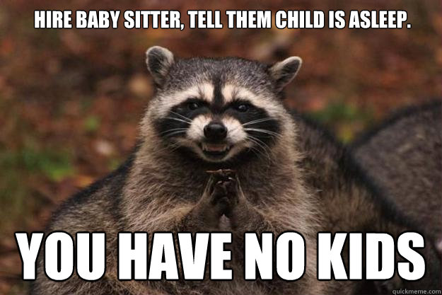 hire baby sitter tell them child is asleep you have no kid - Evil Plotting Raccoon