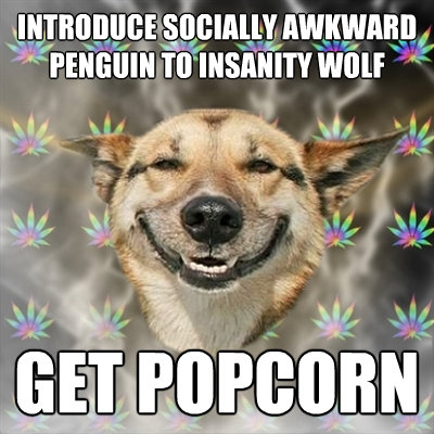 introduce socially awkward penguin to insanity wolf get popc - Stoner Dog