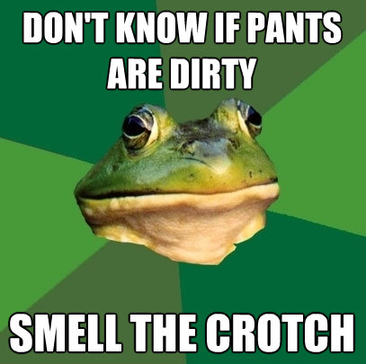 dont know if pants are dirty smell the crotch - Foul Bachelor Frog