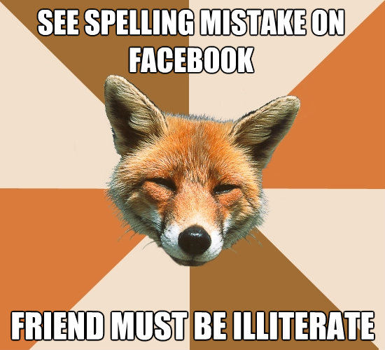 see spelling mistake on facebook friend must be illiterate - Condescending Fox