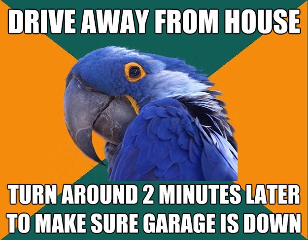 drive away from house turn around 2 minutes later to make su - Paranoid Parrot