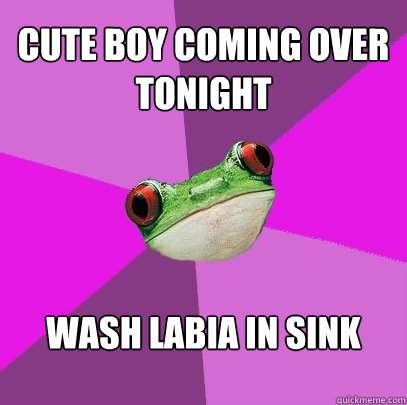 cute boy coming over tonight wash labia in sink - Foul Bachelorette Frog