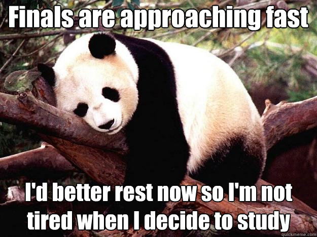 finals are approaching fast id better rest now so im not t - Procrastination Panda