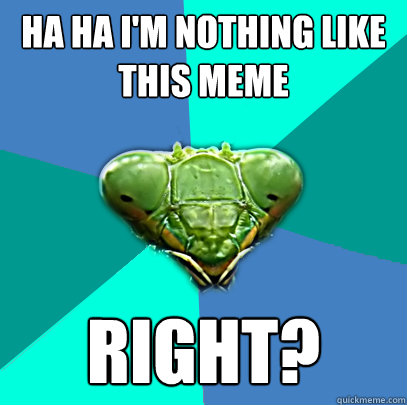 ha ha im nothing like this meme right - Crazy Girlfriend Praying Mantis